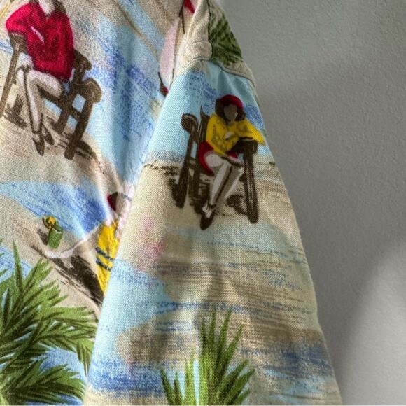 Vintage 90s Beach Scene Button Up Hawaiian Shirt Rayon Coastal Print Large - Picture 5 of 8